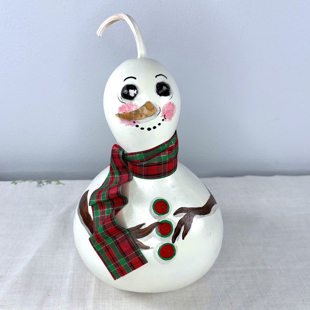 Hand Painted Natural Gourd Snowman Folk Art Christmas Decor